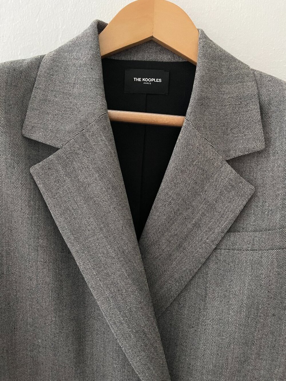 NEW - The Kooples Flowing Gray D-Breasted Jacket w/ Herringbone